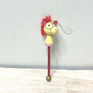 VTG Wooden Stick Horse Christmas Ornament Red Mane Hanging Decor Tree Trimming